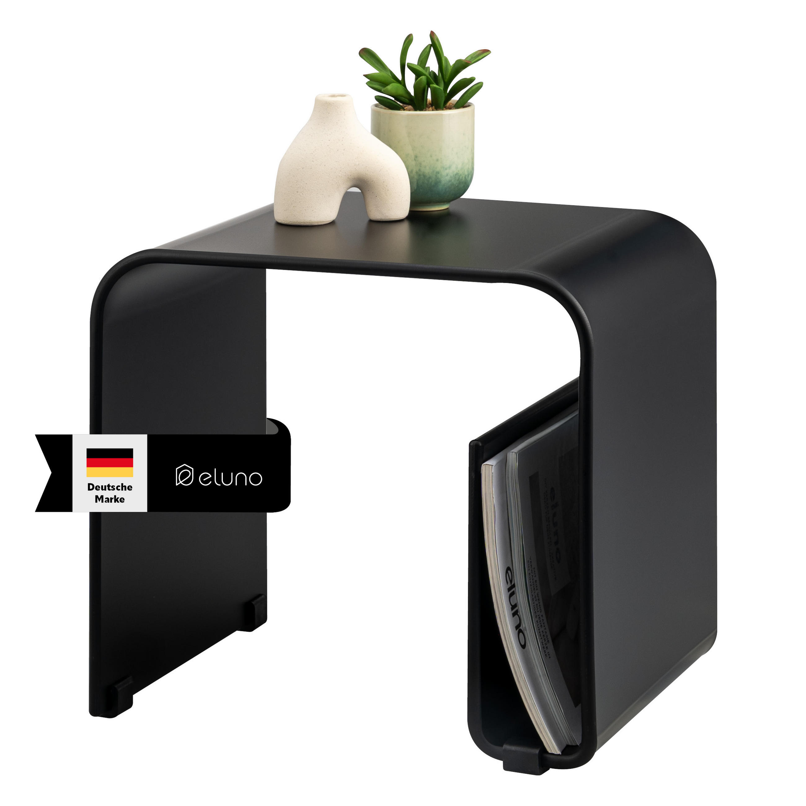 BEISTELLTISCH MIT MAGAZINHALTER Acryl schwarzmatt - Schwarz, Kunststoff (30/38.5/35.5cm) - eluno