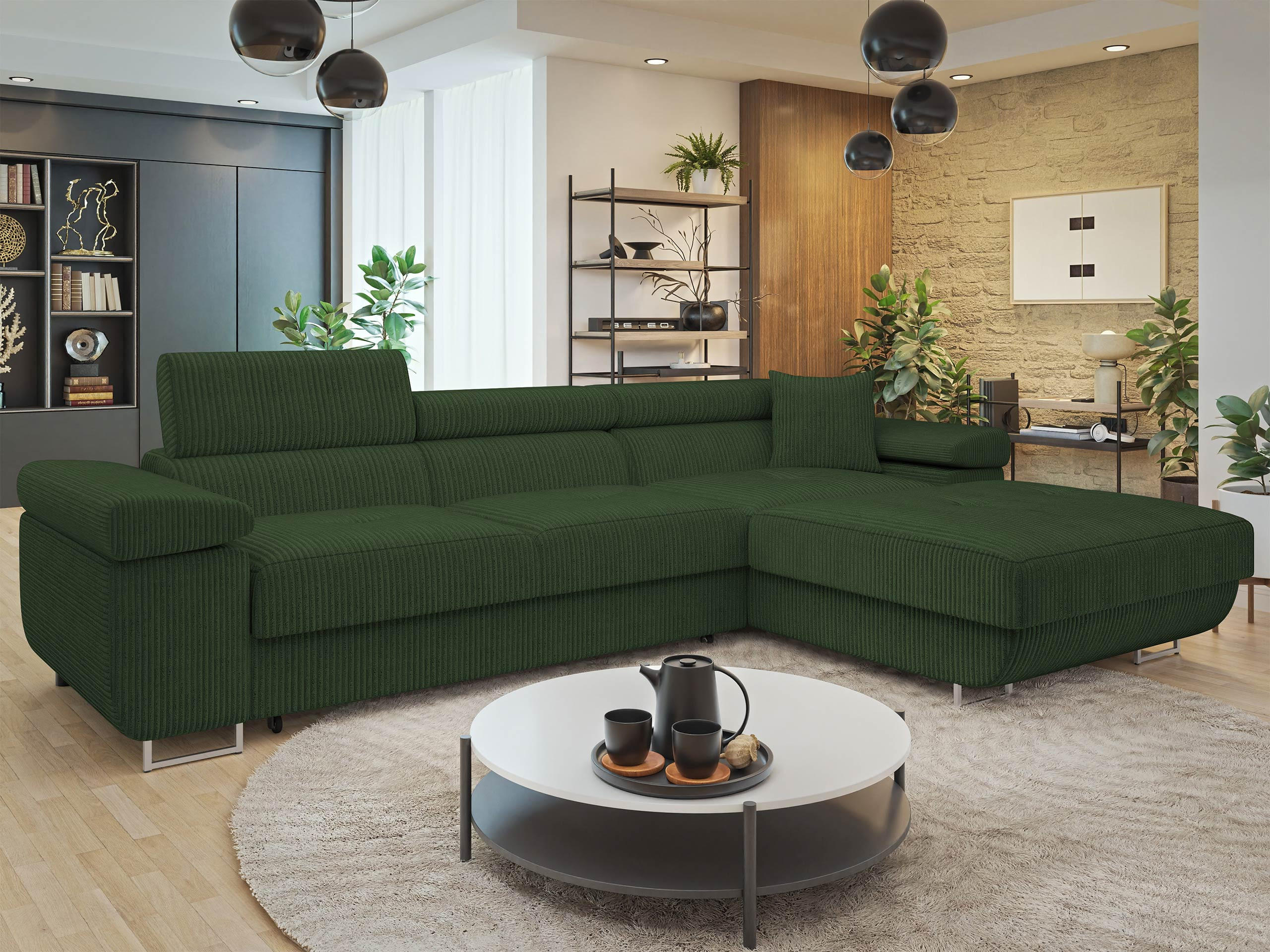 ECKSOFA Torezio Mini Cord, Seite: Rechts - Grün, Holz/Textil (280/170cm) - MIRJAN24