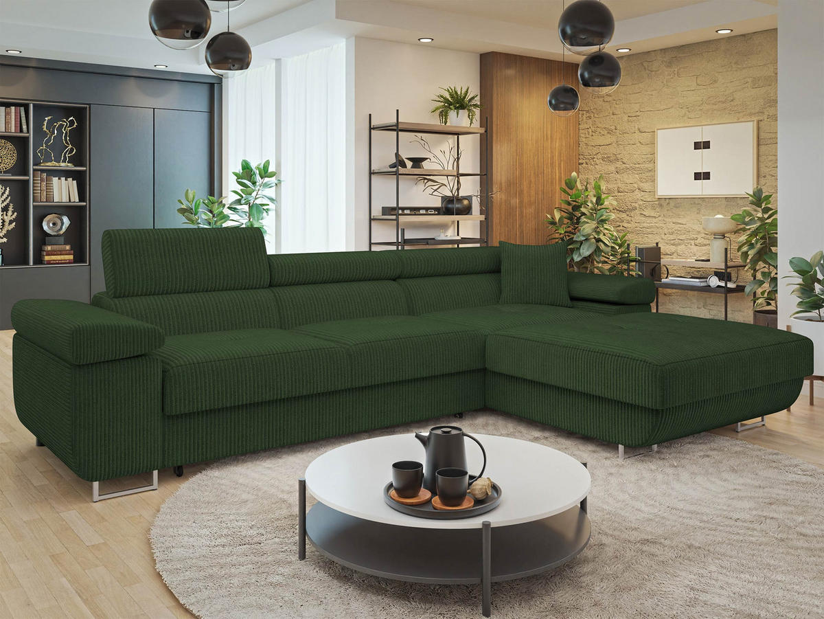 ECKSOFA Torezio Mini Cord, Seite: Rechts - Grün, Holz/Textil (280/170cm) - MIRJAN24