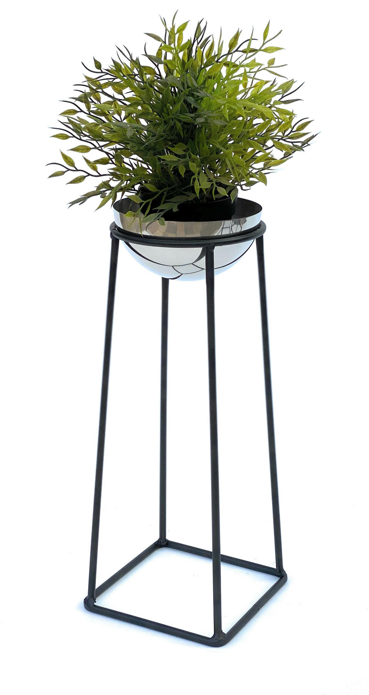 BLUMENHOCKER Metall mit Topf Schwarz Silber 43,5 cm Blumenständer 96078 S - Schwarz, Metall (17.5/43.5/17.5cm) - DanDiBo