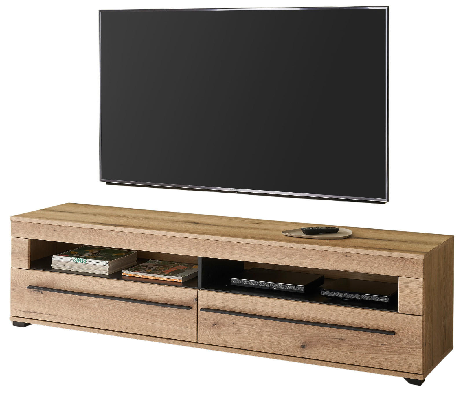 TV-LOWBOARD Eiche Evoke, TV Unterteil 180 cm mit Soft-Close - Eichefarben/Schwarz, Holzwerkstoff/Kunststoff (180/47/42cm) - Furn.Design