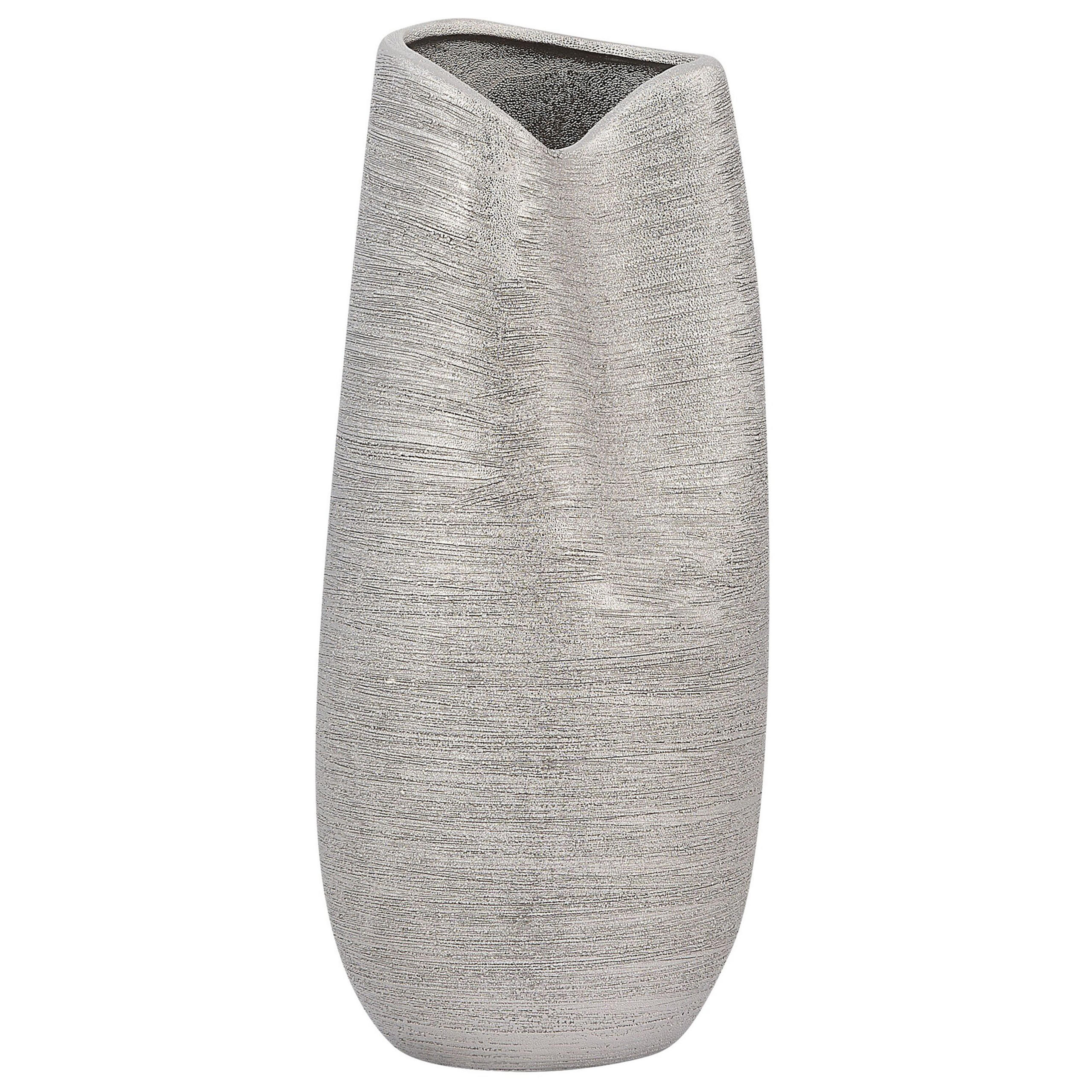 DEKOVASE Steinzeug silber Derbe - Silberfarben, Stein (32cm) - Beliani