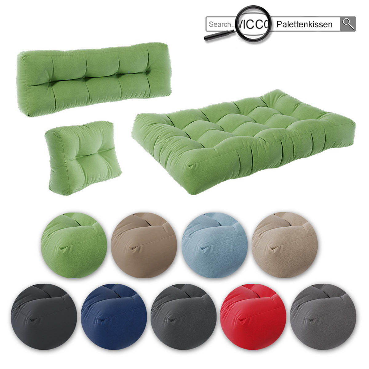 PALETTENKISSEN SET Flocken Grün 7 Teile - Grün, Textil (120/15/80cm) - Vicco