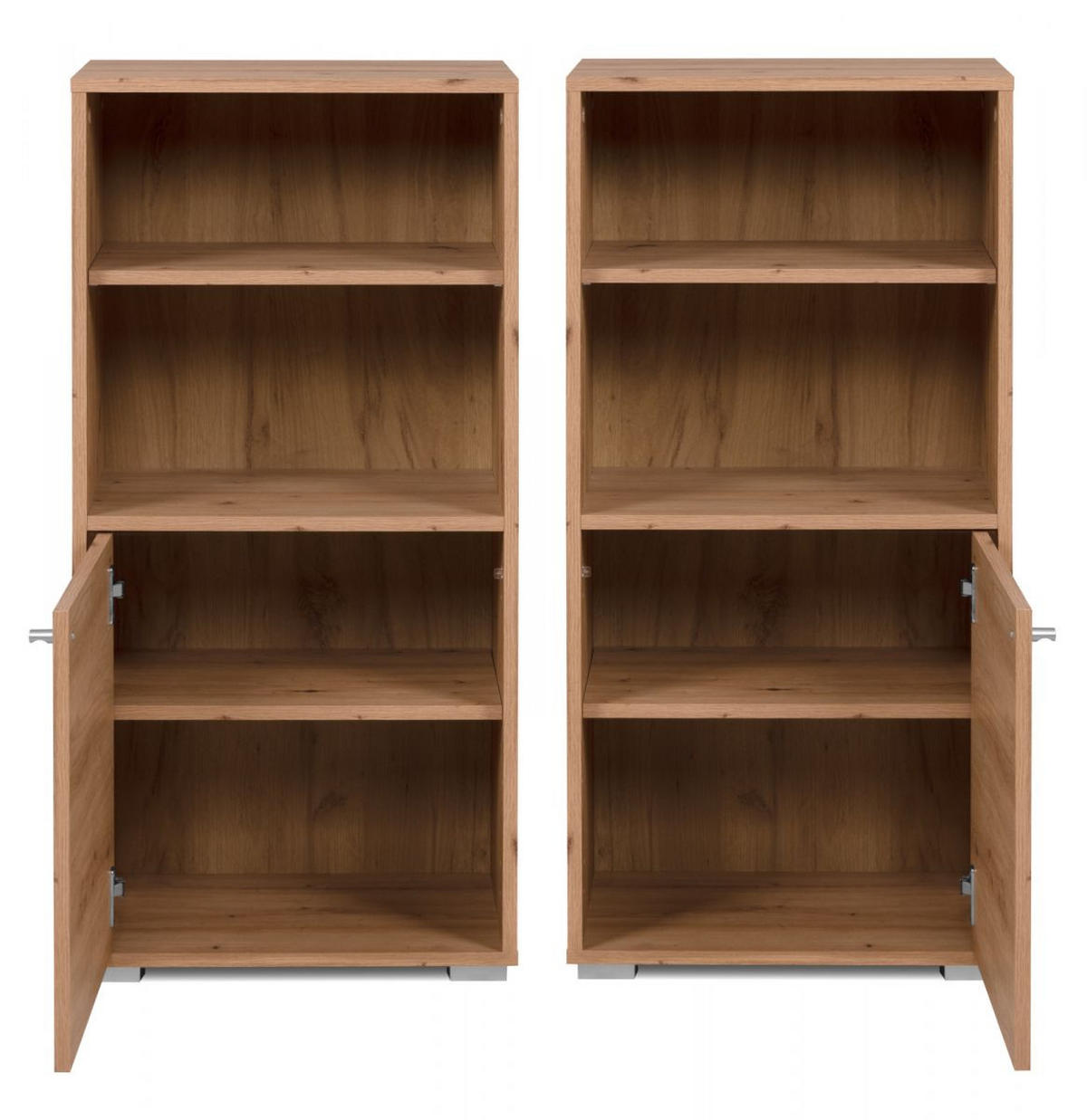 REGAL Eiche Artisan 46 x 97 cm, Standregal mit 4 Fächern - Silberfarben/Eiche Artisan, Holzwerkstoff/Kunststoff (46/96.5/33.5cm) - Furn.Design