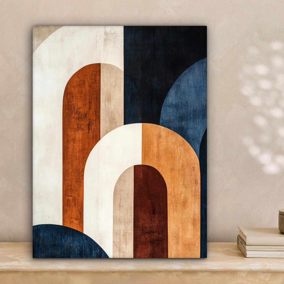 LEINWANDBILD Abstrakt - Formen - Dunkelblau 30x40 cm - Cognac, Textil (30/40cm) - MuchoWow