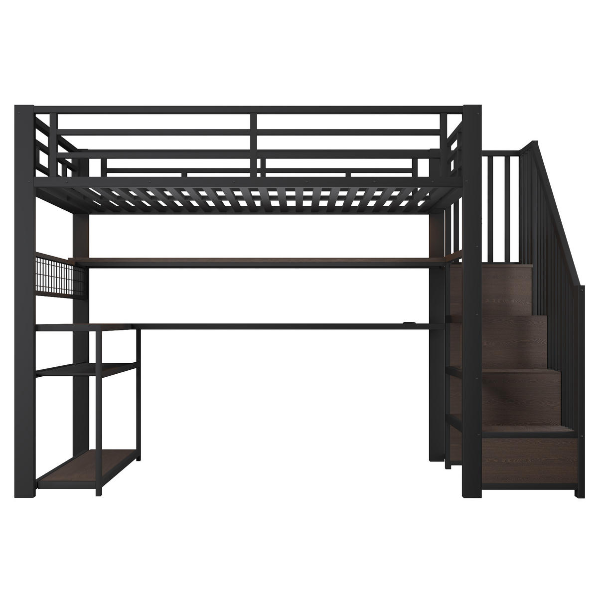 HOCHBETT mit Schreibtisch 90x200 cm Metall Schwarz 4-tlg. - Schwarz, Metall (90/200cm) - Meubliv