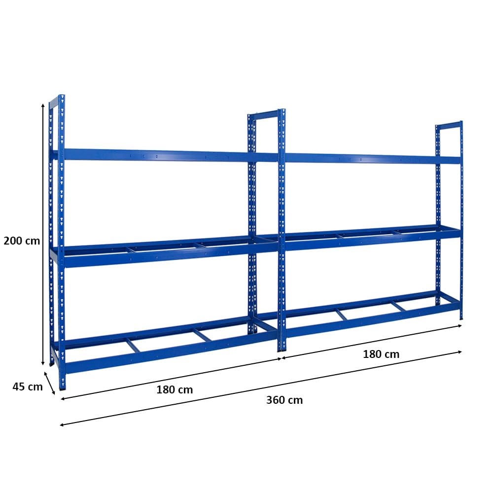 REIFENREGAL Tiger XL 2er-Set mit 2x 200x180x45 cm 300 kg Fachlast bis zu 42 Reifen Blau - Blau, Metall (360/200/45cm) - PROREGAL