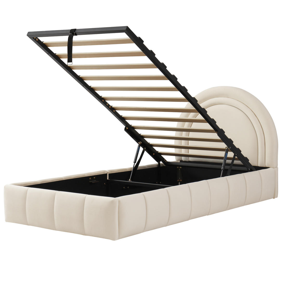 POLSTERBETT 90/200 cm Beige mit Hydraulik und Lattenrost ohne Matratze - Beige, Textil (90/200cm) - MIVRAY