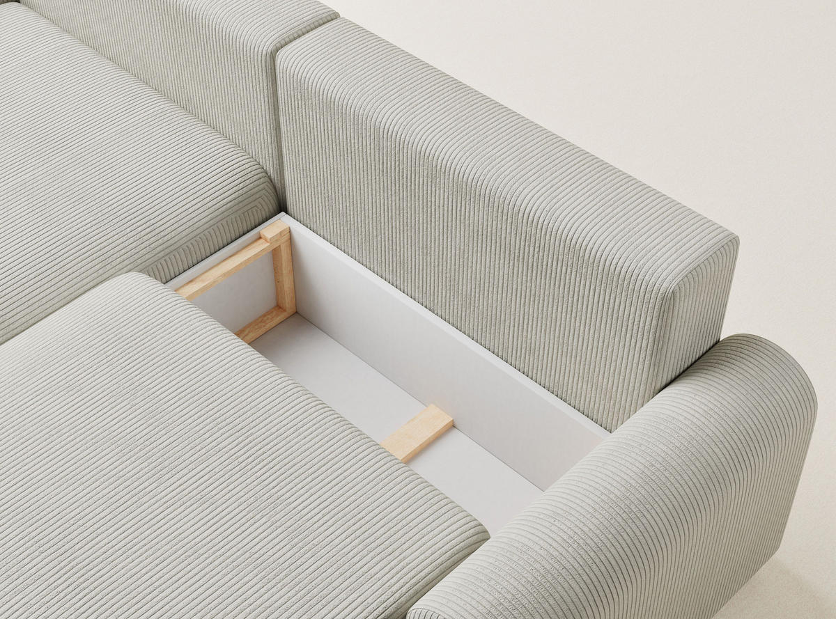ECKSOFA MIT SCHLAFFUNKTION Tallin Creme Samtstoff - Links Seite - Hellgrau/Schwarz, Holz/Holzwerkstoff (145/240cm) - Maison de Reve
