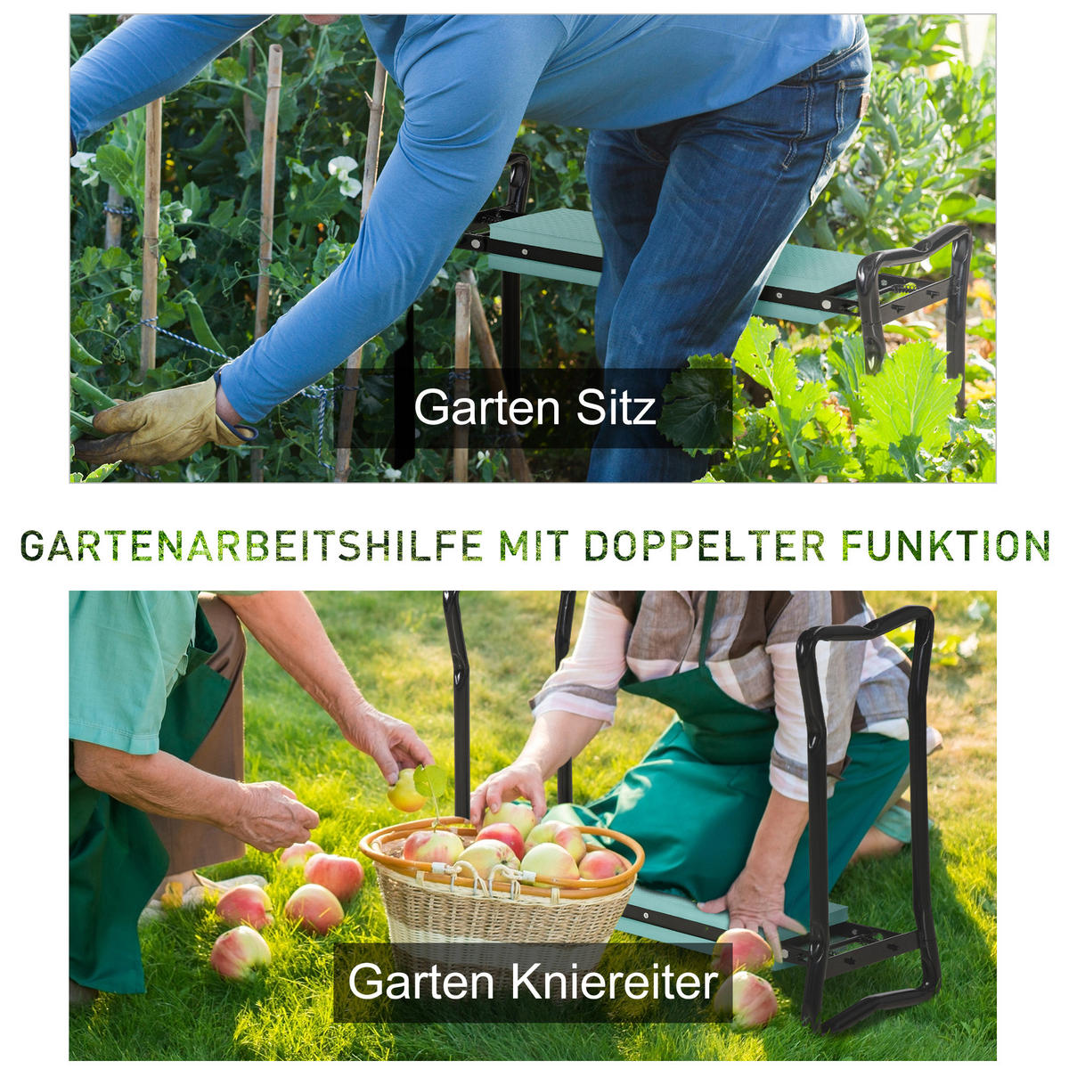 KNIEBANK für Gartenarbeit bis 150 kg EVA-Schaumstoff Stahl Dunkelgrün 58 x 28 x 49 cm - Schwarz, Kunststoff (28/49/58cm) - Outsunny