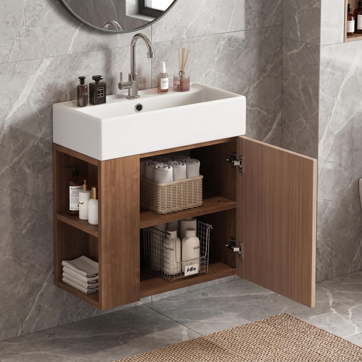 WASCHTISCH mit Unterschrank 55cm Keramikbecken Braun - Braun, Holzwerkstoff (55/66.5/31cm) - Urban Meuble