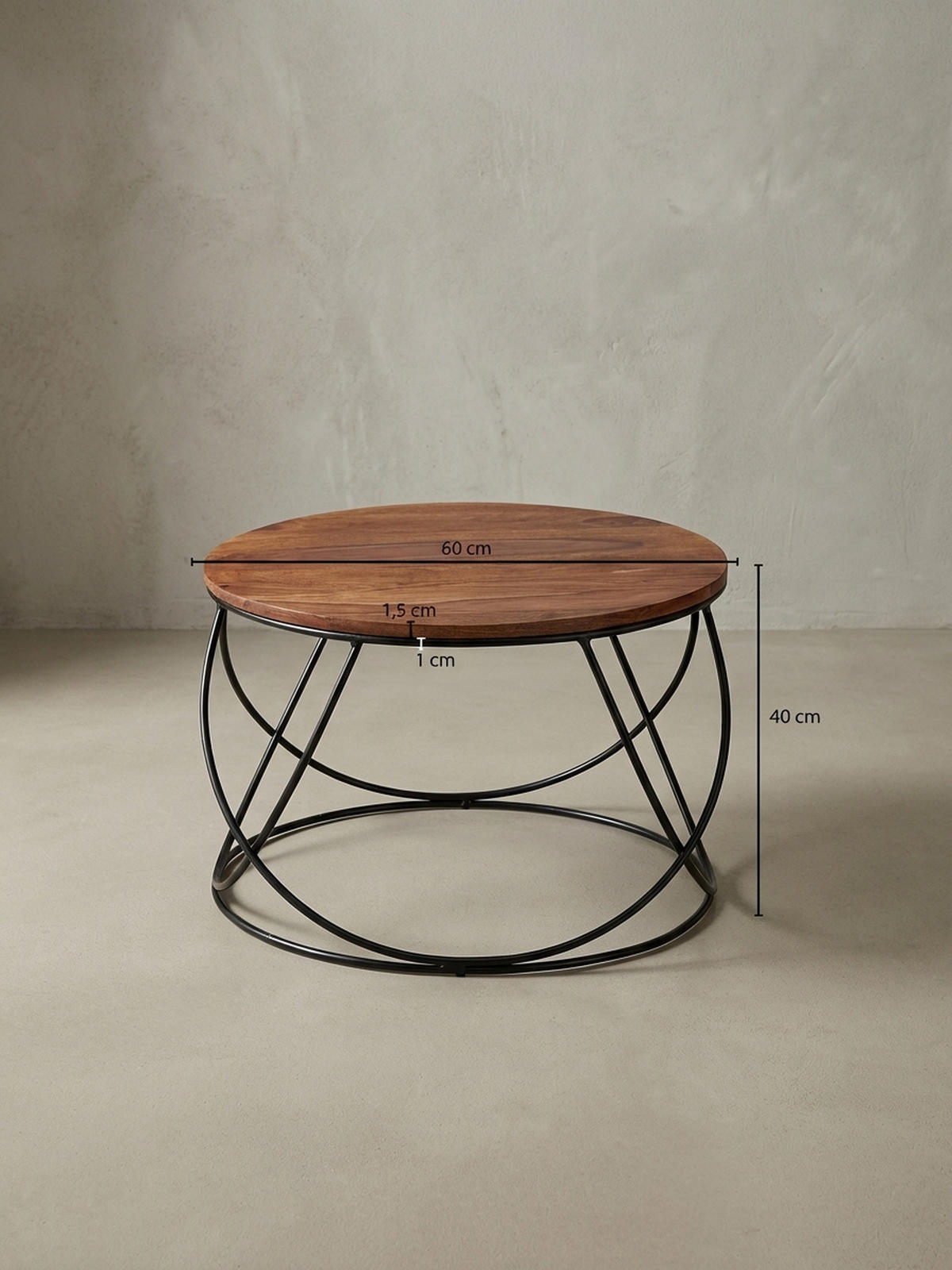 COUCHTISCH Industriestil in Braun, Sheesham-Massivholz Handgefertigt - Schwarz/Braun, Holz/Metall (60/60/40cm) - KADIMA DESIGN