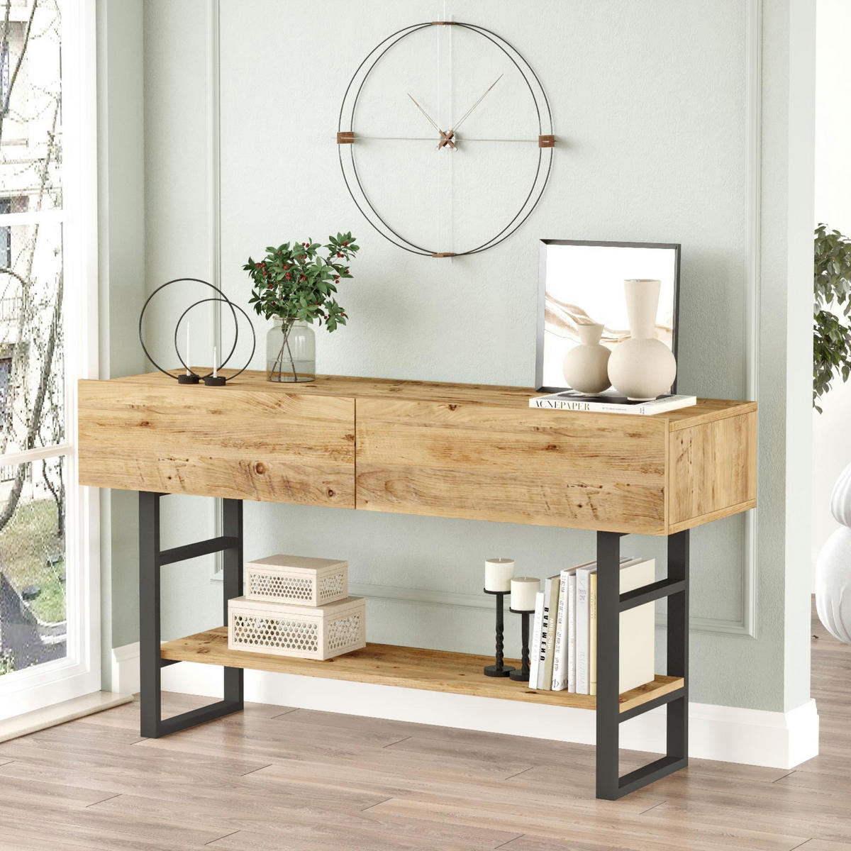KONSOLENTISCH Lappeenranta - Schwarz/Braun, Holzwerkstoff/Metall (43/139/76cm) - [en.casa]