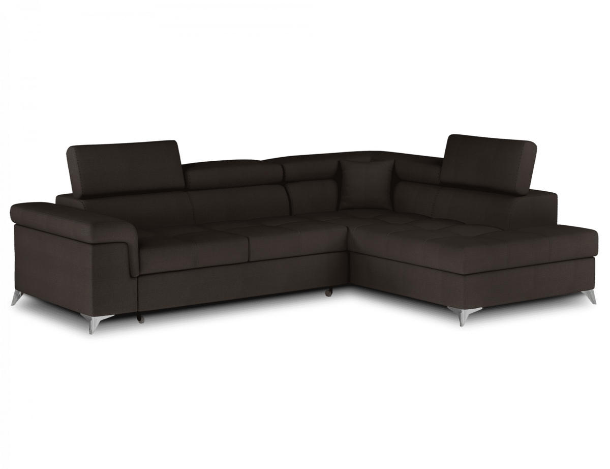 ECKSOFA mit Schlaffunktion und Bettkasten, pflegeleichter Monolith-Stoff - Chromfarben/Dunkelbraun, Textil/Metall (202/275cm) - Eltap