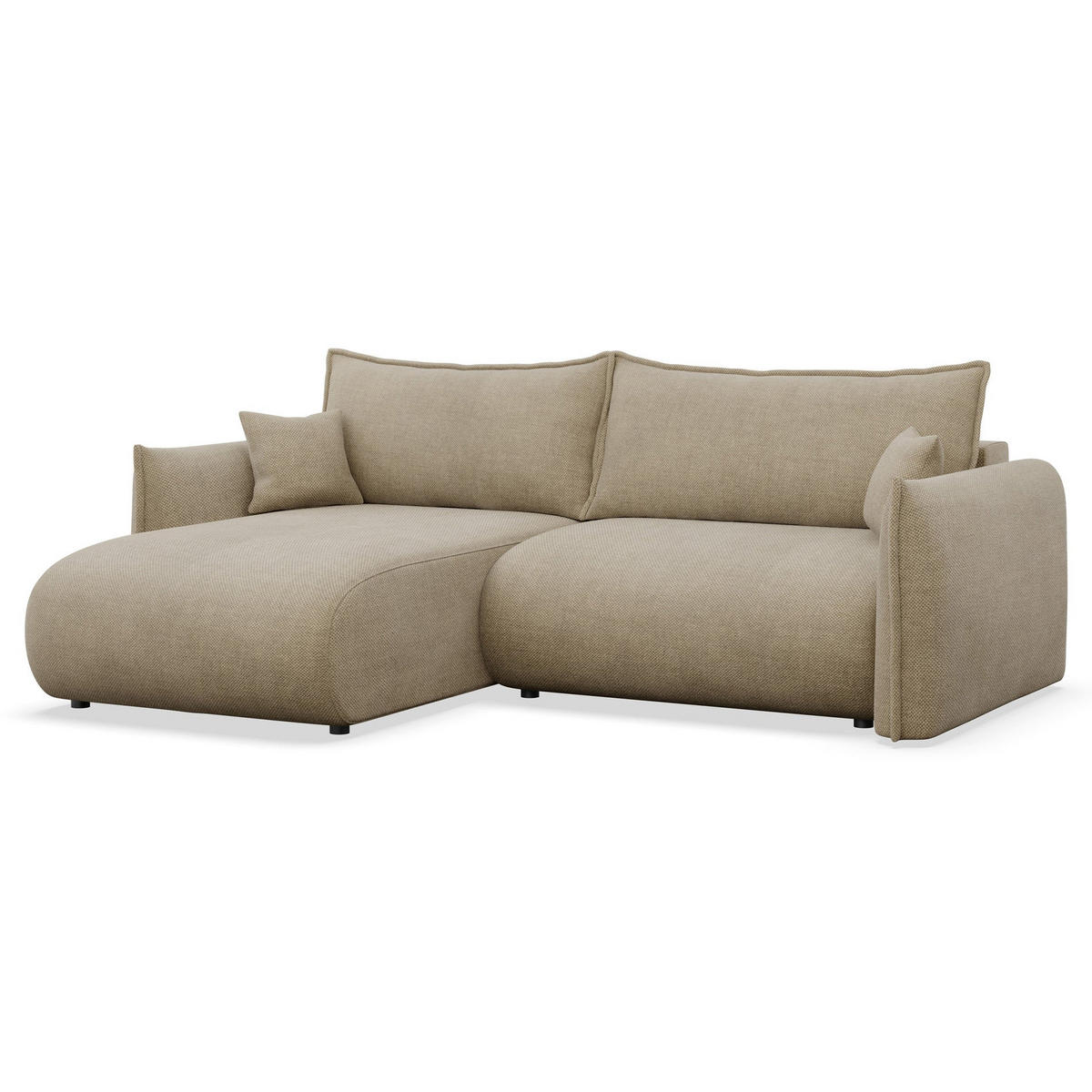 ECKSOFA Cushi Hellbeige-Chenille - Ecru/Schwarz, Kunststoff/Textil (252/183cm) - Selsey