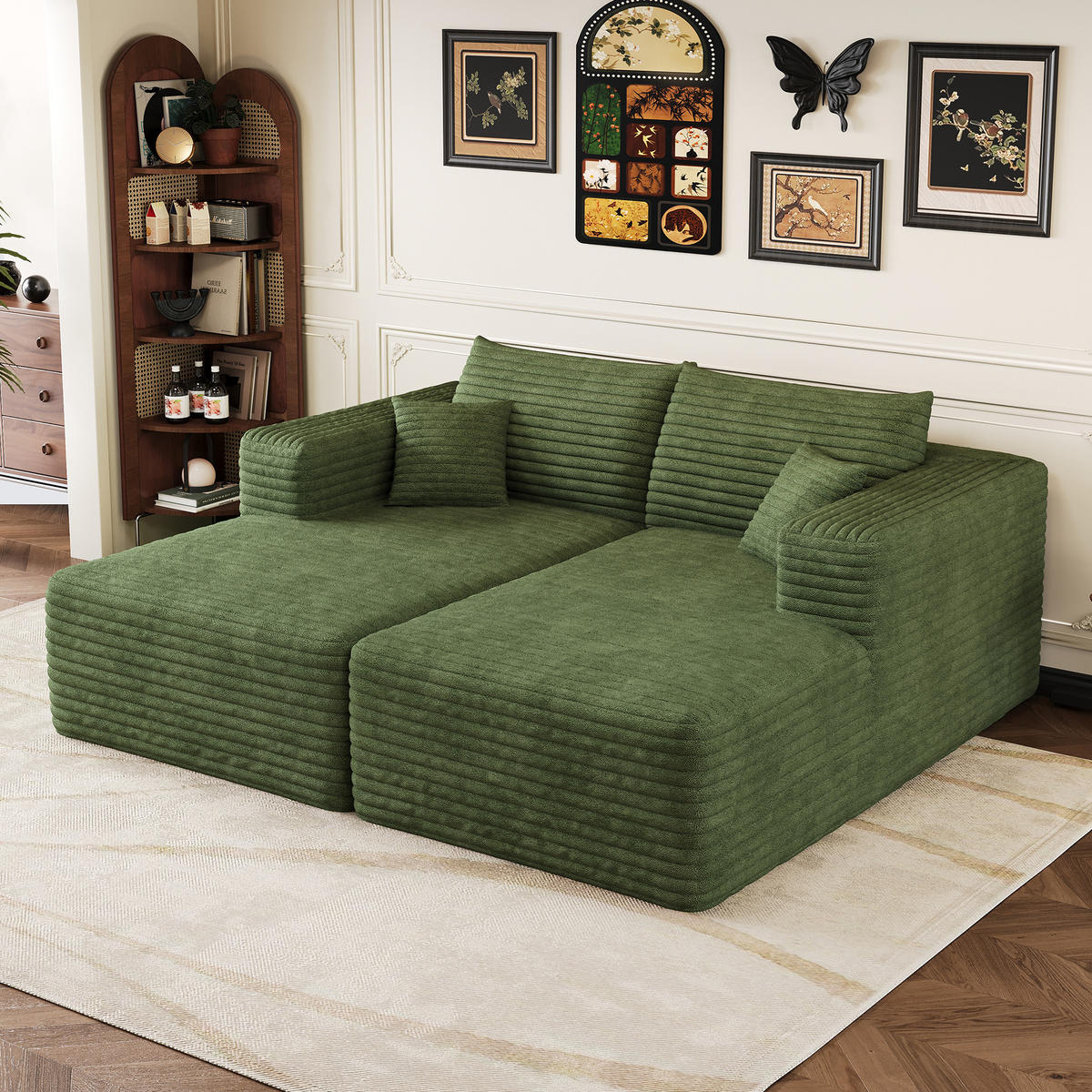 SCHLAFSOFA DE-34891 mit Chaiselongue Grün - Grün, Textil (151/180cm) - ComfortXL