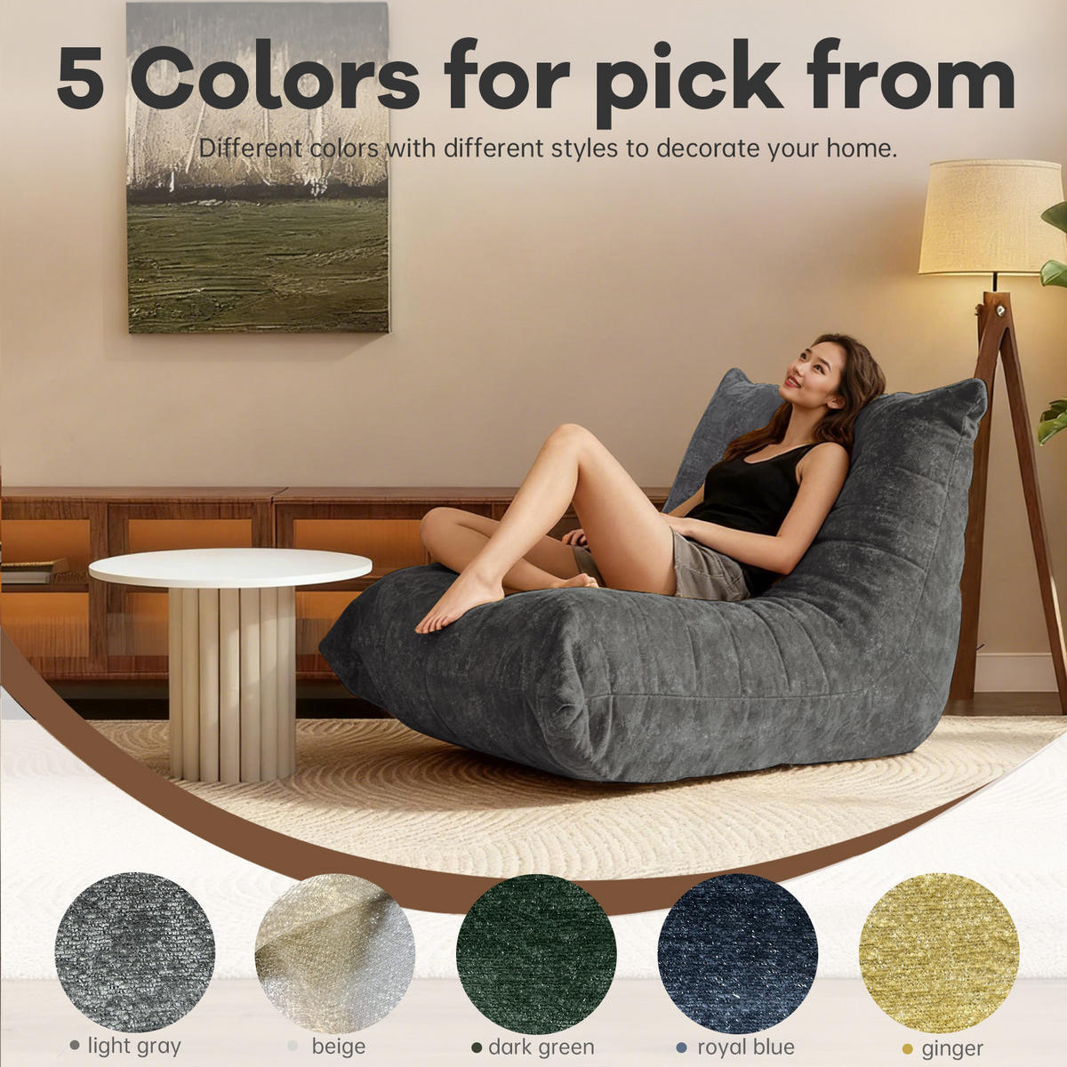 SITZSACK aus glänzendem Chenille mit Ergonomie - Grau, Textil (90/80/100cm) - Urban Meuble