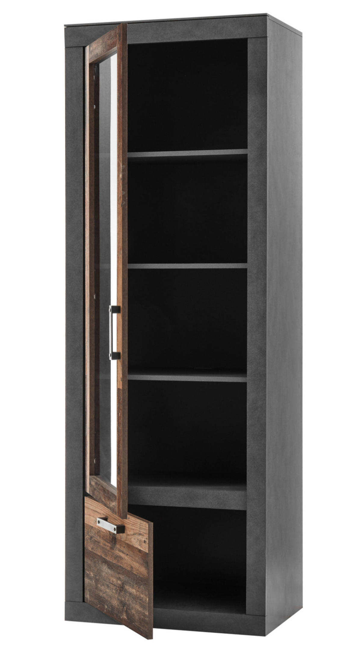 VITRINE Old Used Wood Shabby Design, grau, Vitrinenschrank mit 5 Fächern - Braun/Grau, Glas/Holzwerkstoff (65/201/40cm) - Furn.Design