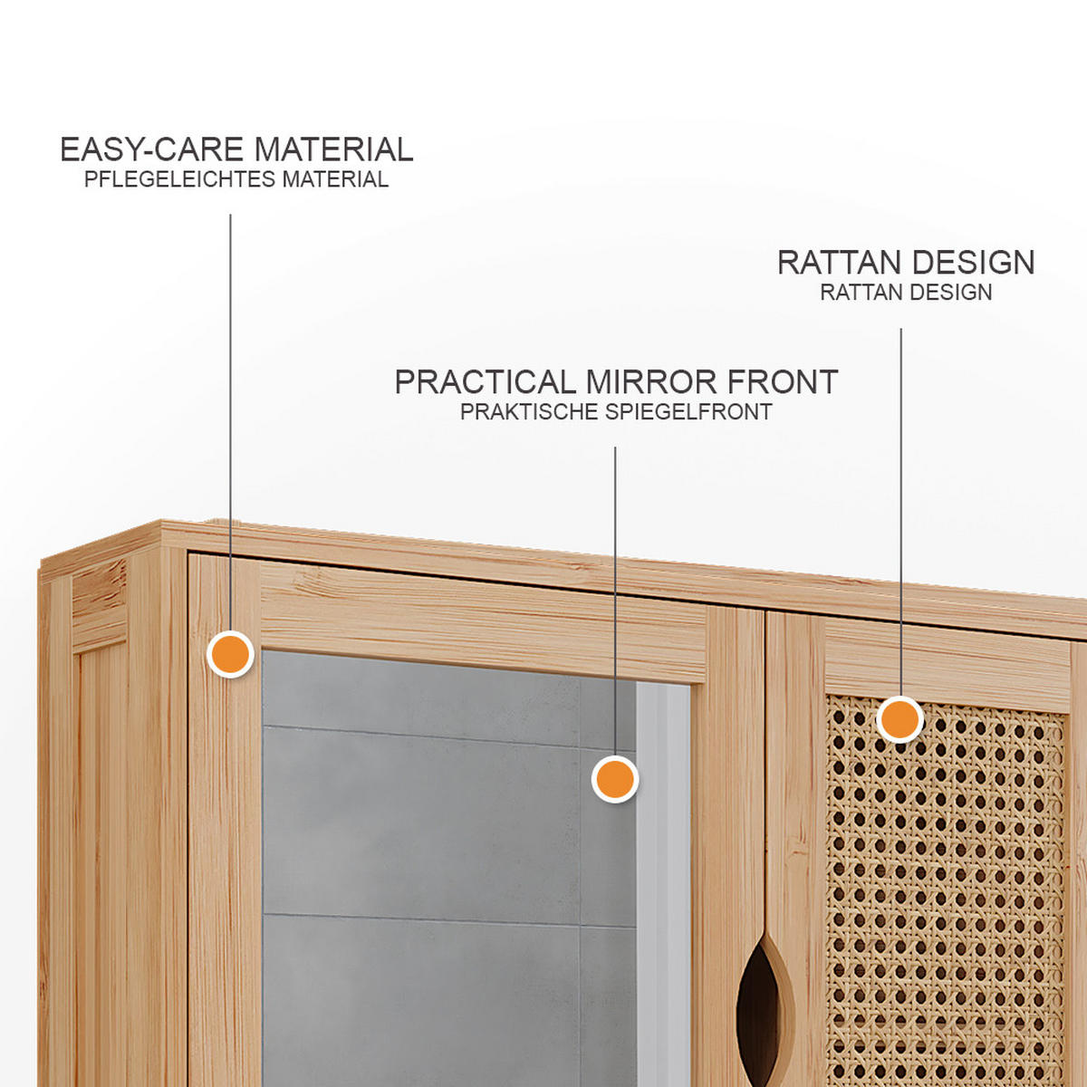 KÚPEĽŇOVÁ ZRKADLOVÁ SKRINKA Liora Bambus/ratan - zelená, kompozitné drevo (56/58/13cm) - Vicco