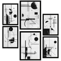 POSTER Set Mit 6 Bauhaus Schwarz Weiß Linien & Formen A3 & A4 Schwarzer Rahmen - Schwarz, Papier (29/3cm) - Nacnic
