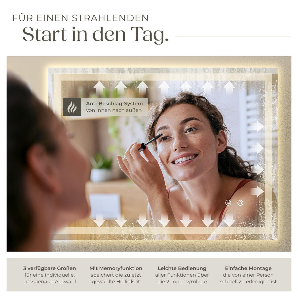 LED-BADEZIMMERSPIEGEL rechteckig Clara,inklusive Spiegelheizung,anthrazit - Anthrazit, Glas (60/80/2.5cm) - tectake