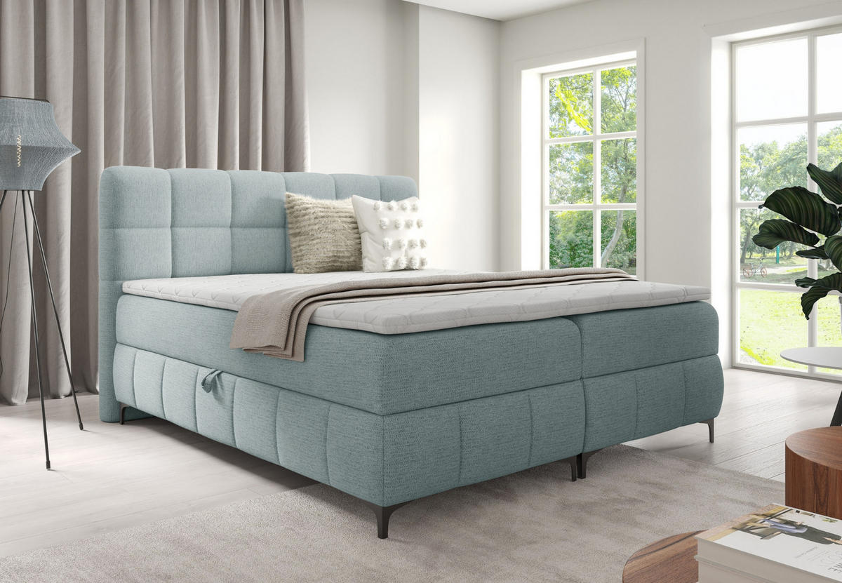 BOXBETT mit Stauraum und Topper 180x200 cm Hellblau - Hellblau, Textil (180/200cm) - Home Collective