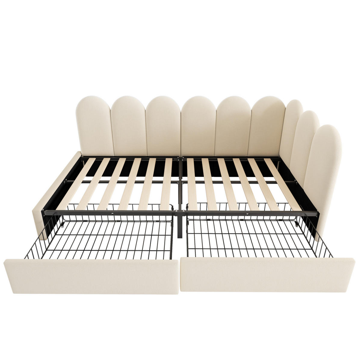 BETT mit 2 Schubladen 90x190 cm Samt Beige - Beige, Metall (90/190cm) - Beauniv