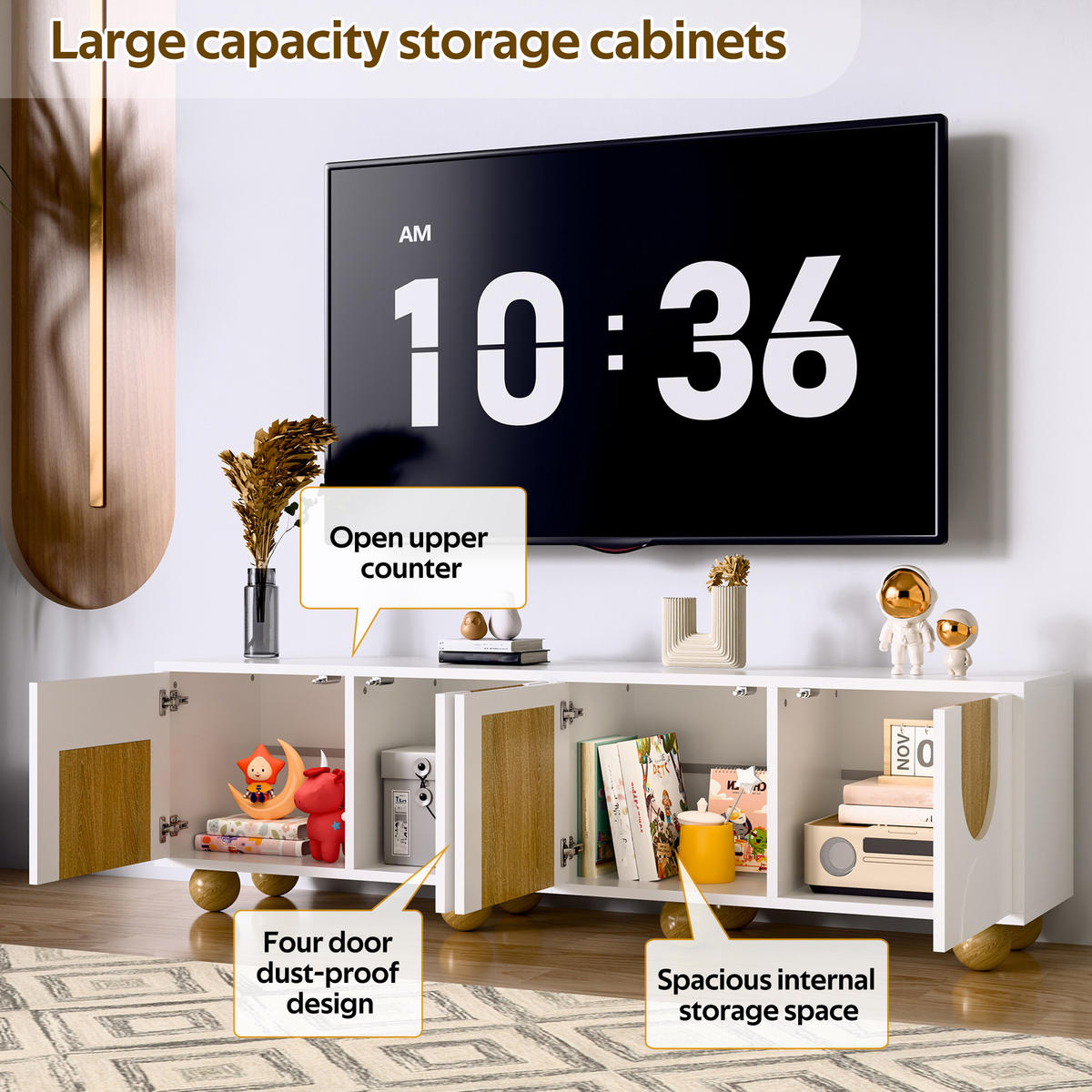 TV-SCHRANK Natur/Weiß 175/38/50 cm mit 4 Türen - Honigeiche, Karton (38/50/175cm) - PANGIVO