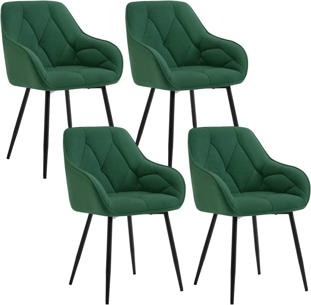 ESSZIMMERSTUHL 4er Set ergonomisch, aus Samt, Dunkelgrün - Dunkelgrün/Schwarz, Kunststoff/Textil (56/83.5/53cm) - Woltu