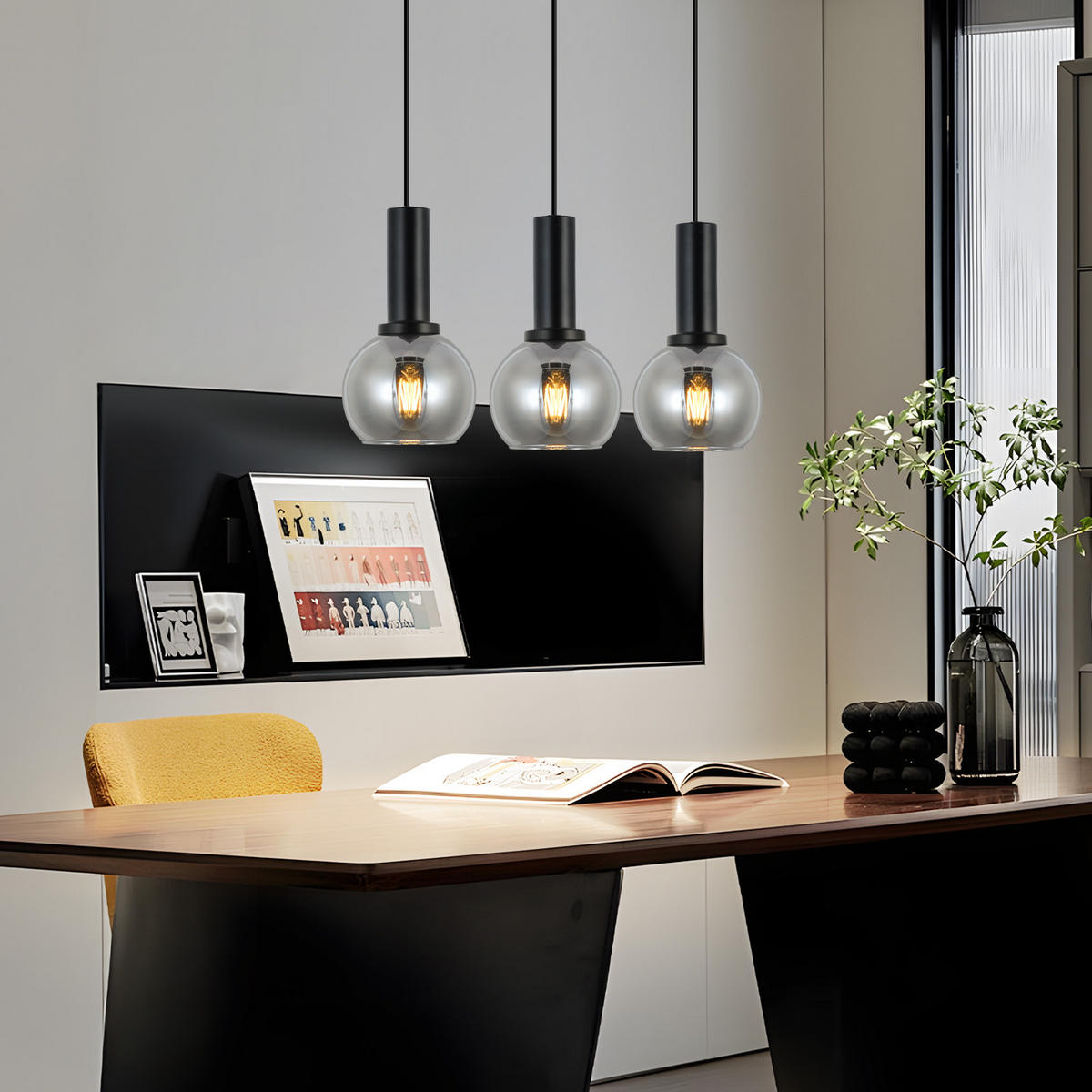 HÄNGELEUCHTE Rookq 13/145/40 cm - Schwarz, Metall (40/13/145cm) - ZMH