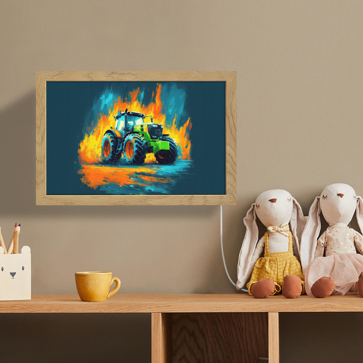 NÁSTĚNNÁ LAMPA Abstrakt - Traktor - Zelený 30x20 cm - tmavě modrá, kompozitní dřevo (30/20/8cm) - OnlyWow