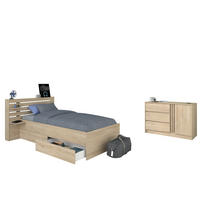 STAURAUMBETT Escale 11 in Japanischer Eiche 90x200cm mit Kommode von Parisot - Braun, Holzwerkstoff (90/200cm)