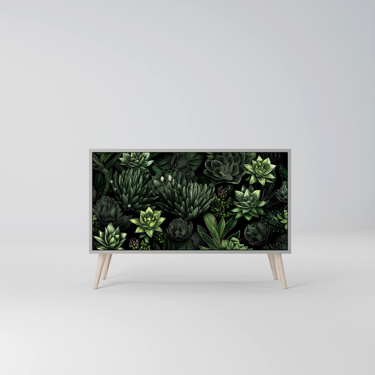 SIDEBOARD SUCCULENT JUNGLE, Eicheneffekt, 111x42x77,5 cm, 2 Türen - Eichefarben/Buchefarben, Holzwerkstoff/Buchenholz (111/77.5/42cm) - SpaceRebels