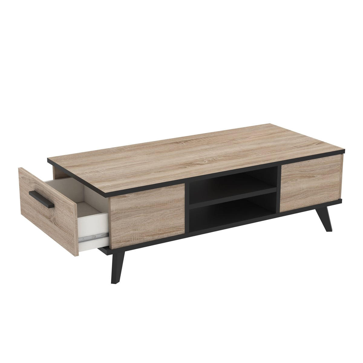 NIEDRIGER Tisch mit 2 Schubladen und 2 Ablagen L106,6 cm - Wayne - Eichefarben/Schwarz, Holzwerkstoff (52/50.1/35.2cm) - Calicosy