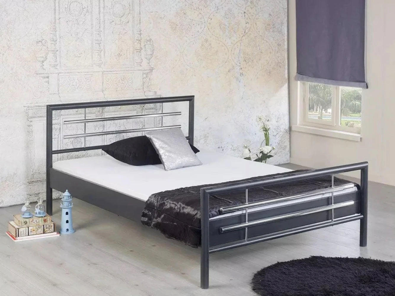 METALLBETT Holly / 180 x 200 cm / anthrazit-Chrom - Anthrazit, Metall (180/200cm) - BED BOX