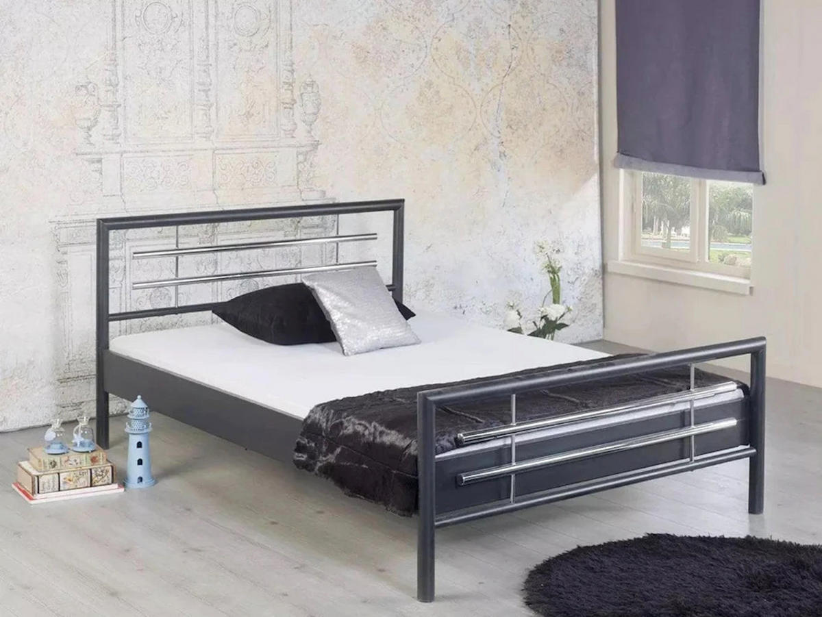 METALLBETT Holly / 120 x 220 cm / anthrazit-Chrom - Anthrazit, Metall (120/220cm) - BED BOX