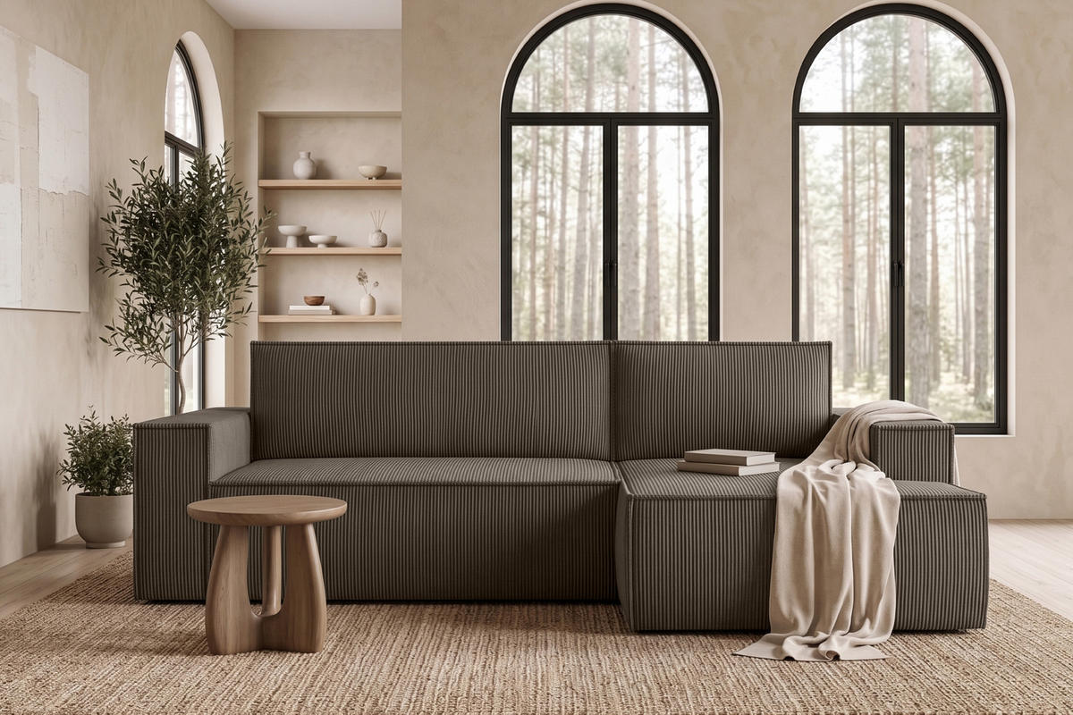 ECKSCHLAFSOFA-RECHTS NAPI in Pet Friendly Cord-Stoff, braun - Schwarz/Braun, Textil (262/148cm) - KONSIMO®