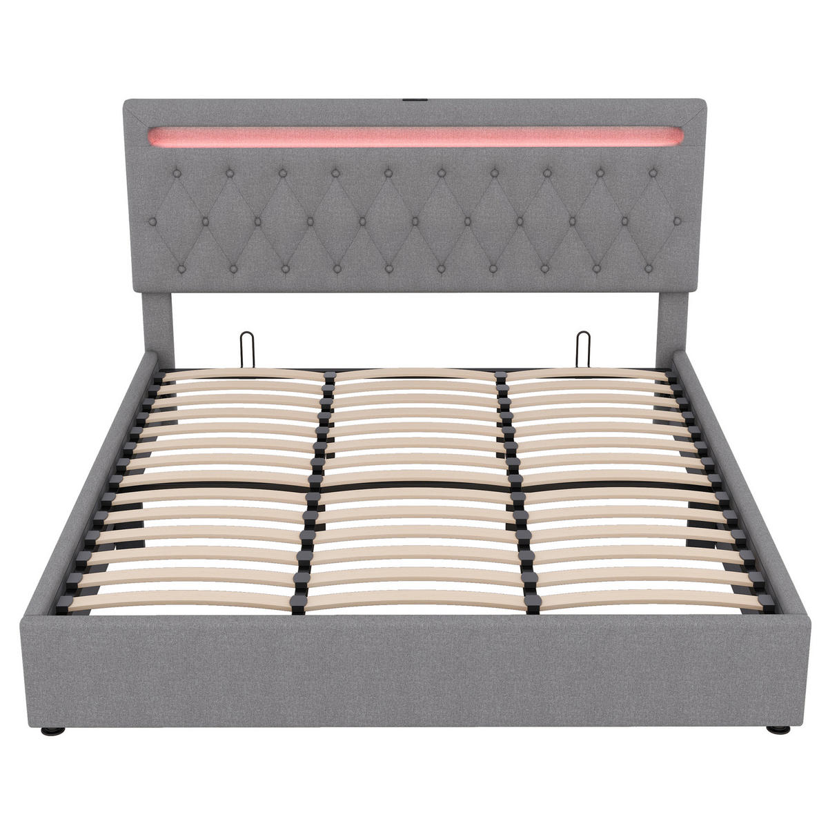 POLSTERBETT aus Leinen und MDF 180x200 cm Grau mit Bettkasten, LED-Beleuchtung und USB-Anschluss - Grau, Textil (180/200cm) - IVMEU