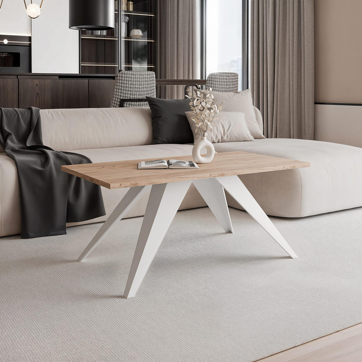 COUCHTISCH AIRA 120/60/48 cm Rechteckig, Weiß/Craft-Eiche - Eichefarben/Weiß, Metall (60/120/48cm) - Idohome
