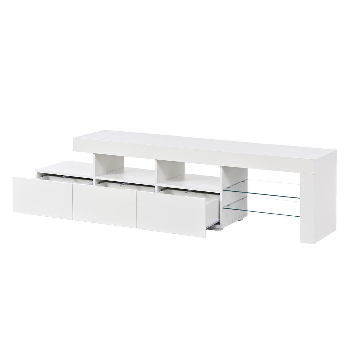 TV-ELEMENT 180/35/45 cm Hochglanz Weiß mit LED-Beleuchtung und 3 Schubladen - Weiß, Holzwerkstoff (35/45/180cm) - Korfee