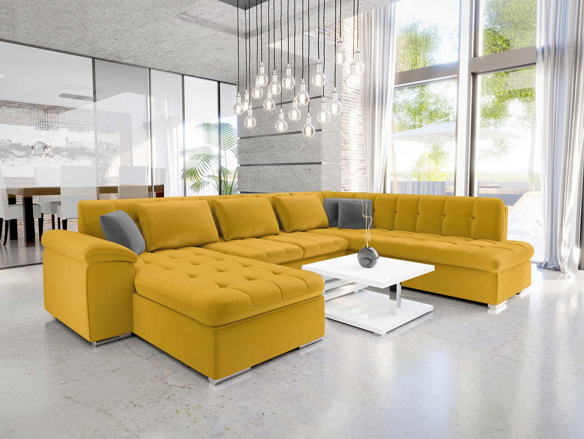 WOHNLANDSCHAFT Niko Bis Premium, Seite: Links - Gelb, Holz/Textil (348/76/205cm) - MIRJAN24