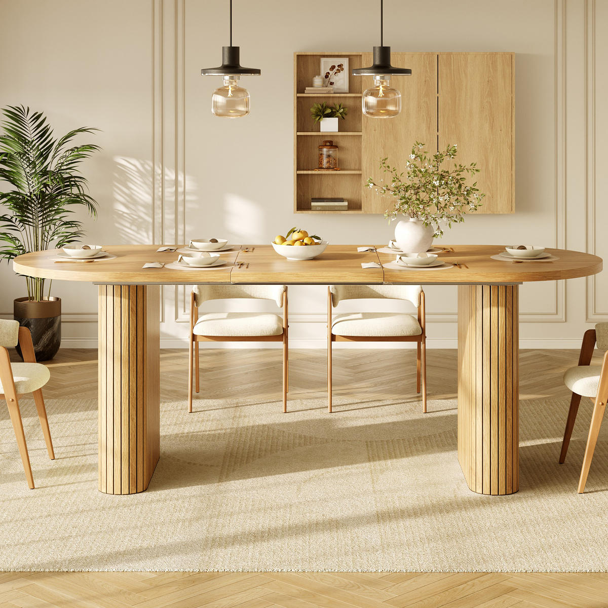 ESSTISCH Ausziehbar 120-160Cm Oval Holzstruktur Natur - Naturfarben, Metall (80/120/75.5cm) - FLIEKS