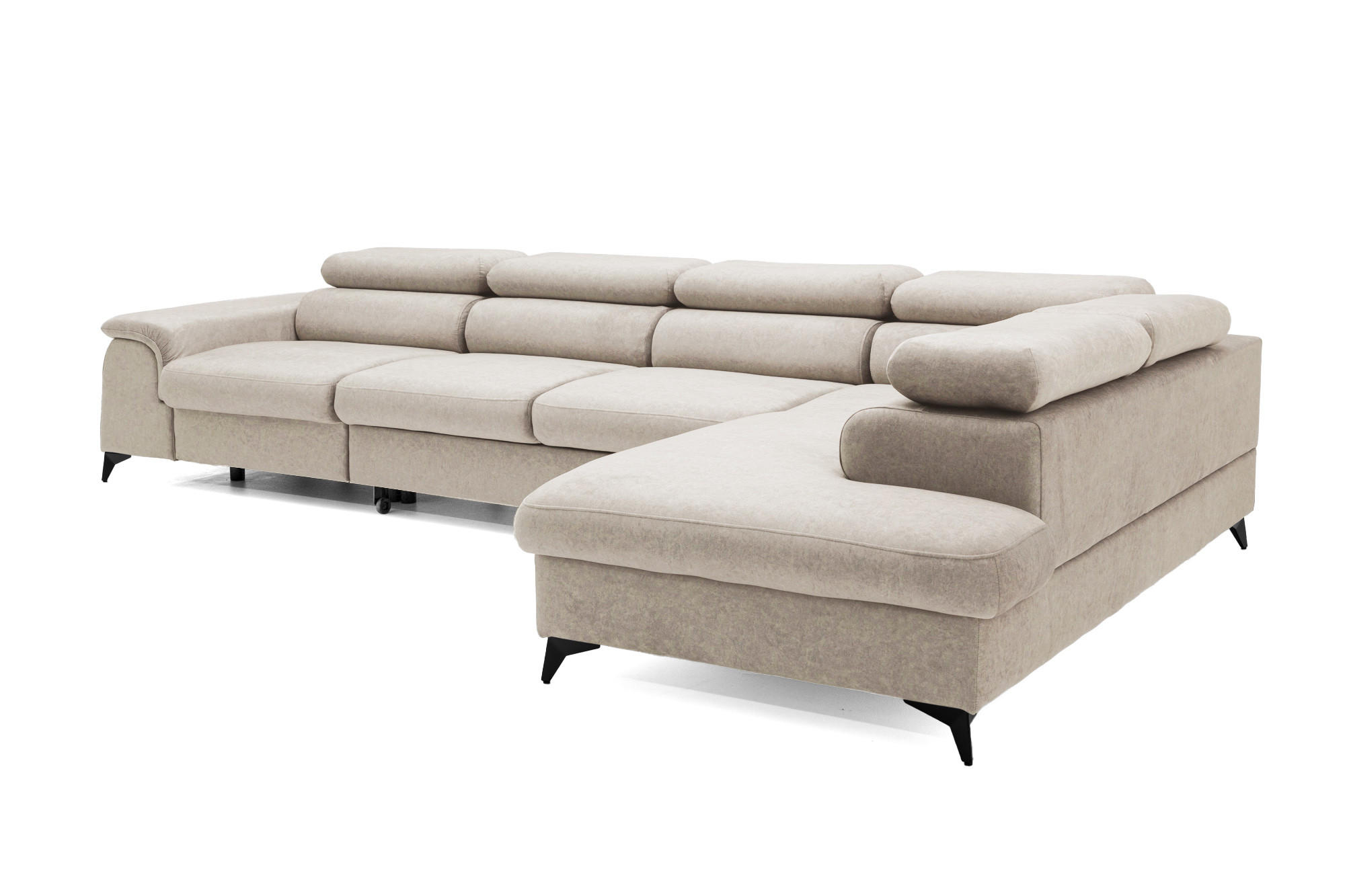 ECKSOFA Plaza Maxi Beige mit Schlaffunktion und Bettkasten 6x verstellbare Kopfstützen - Beige, Textil (203/350cm) - Muffo