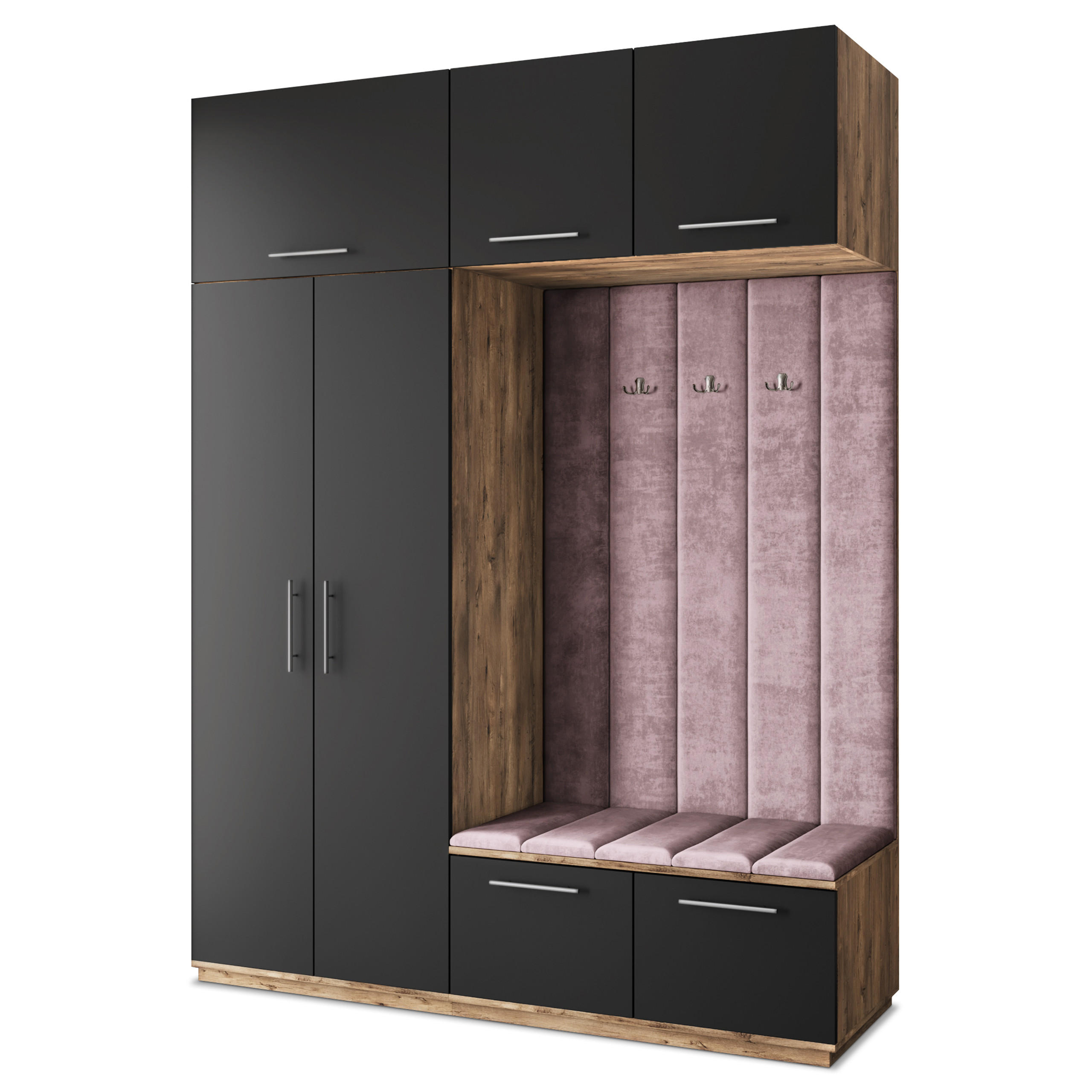 Masseno Garderobenschrank Eiche, Schwarz, Lila 180x240x60 cm