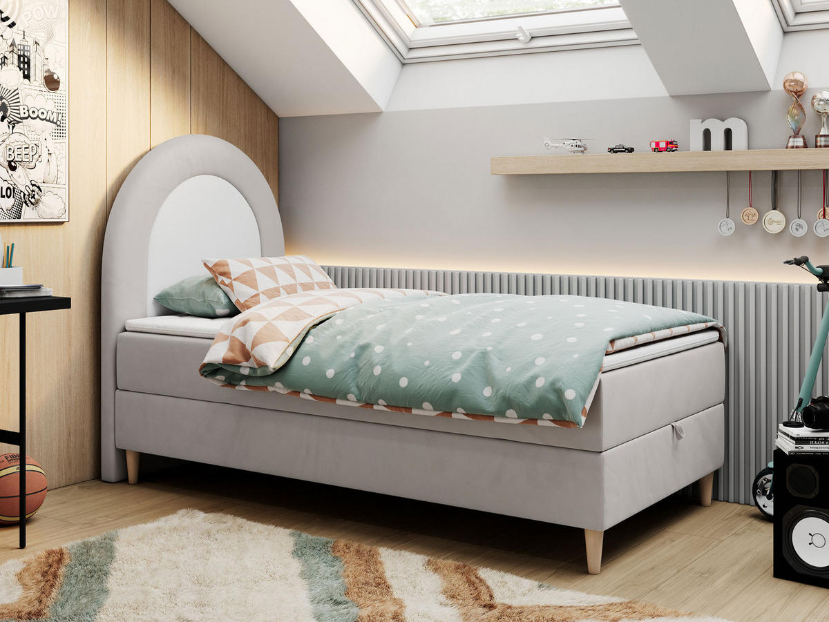 BOXBETT NEST 90/180 Hellgrau Velvet - H3 - Hellgrau, Holz/Textil (90/180cm) - MKS