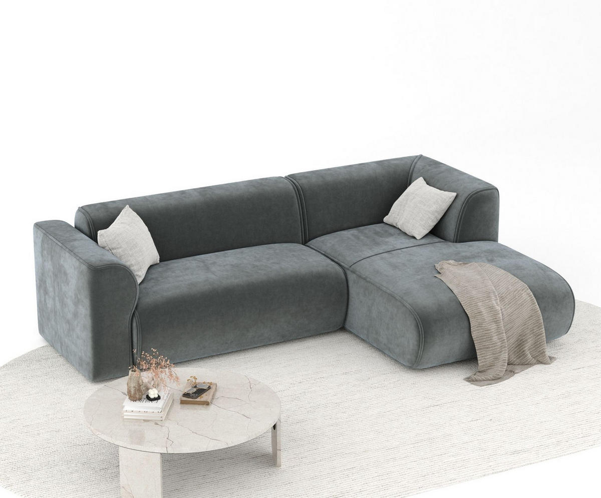 ECKSOFA Melani Dunkelgrau Samtstoff - Rechts Seite - Schwarz/Grau, Holz/Holzwerkstoff (162/256cm) - Maison de Reve