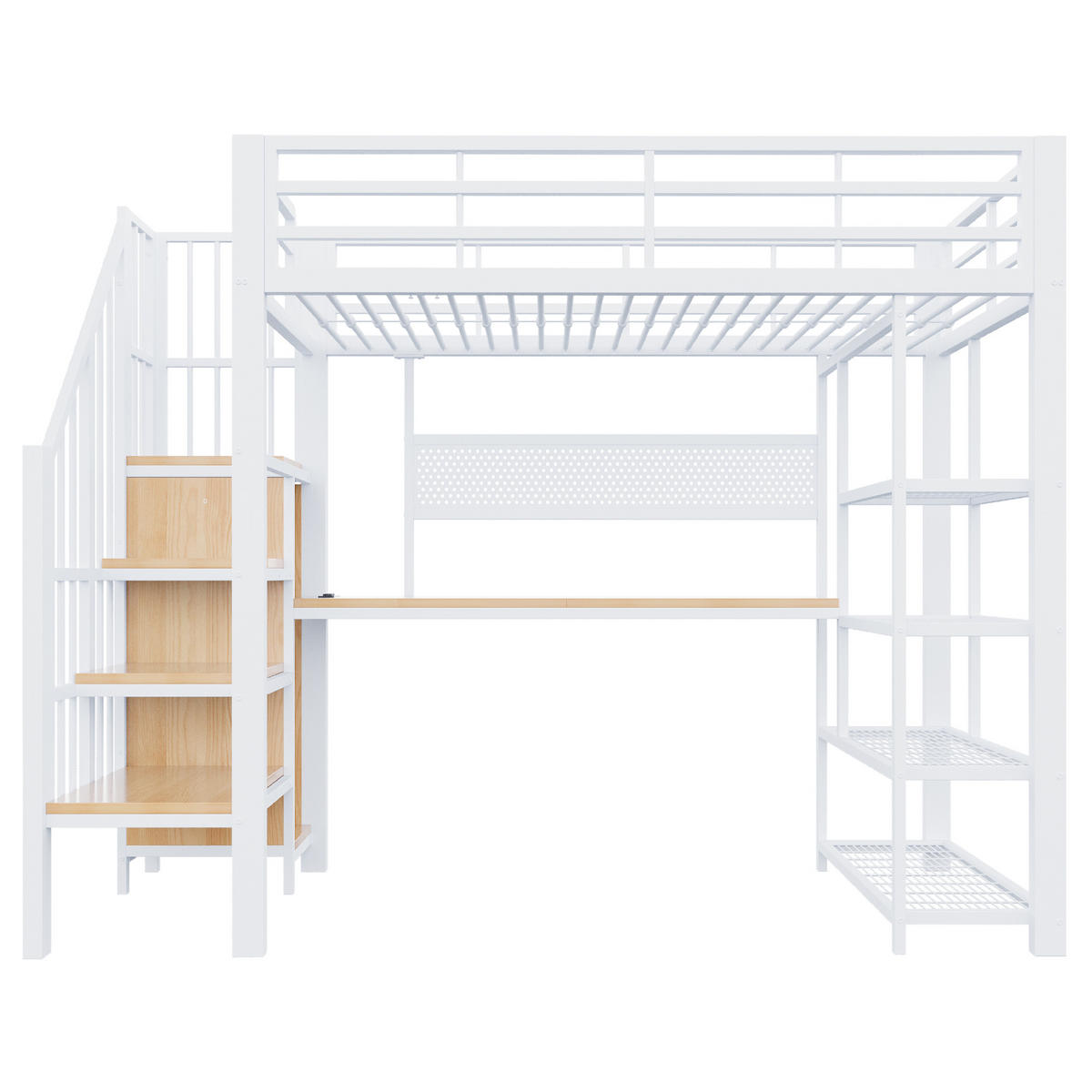 HOCHBETT mit Schreibtisch 90x200 cm Metall Holz White - Weiß, Metall (90/200cm) - Meubliv