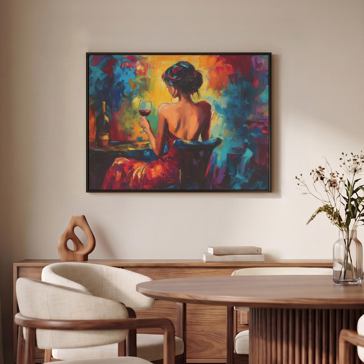 LEINWAND Bilder mit Rahmen - Wein - Frau - Stimmungsvoll - Farbenfroh - 80x60 - Bordeaux, Textil (80/60cm) - MuchoWow