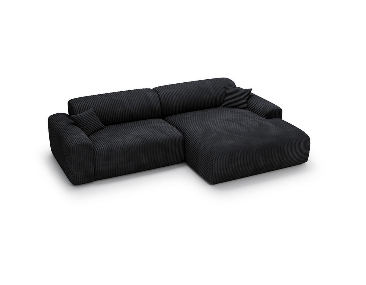 ECKSOFA mit Longchair - Cord - Schwarz, Kunststoff/Textil (284/178cm) - home24