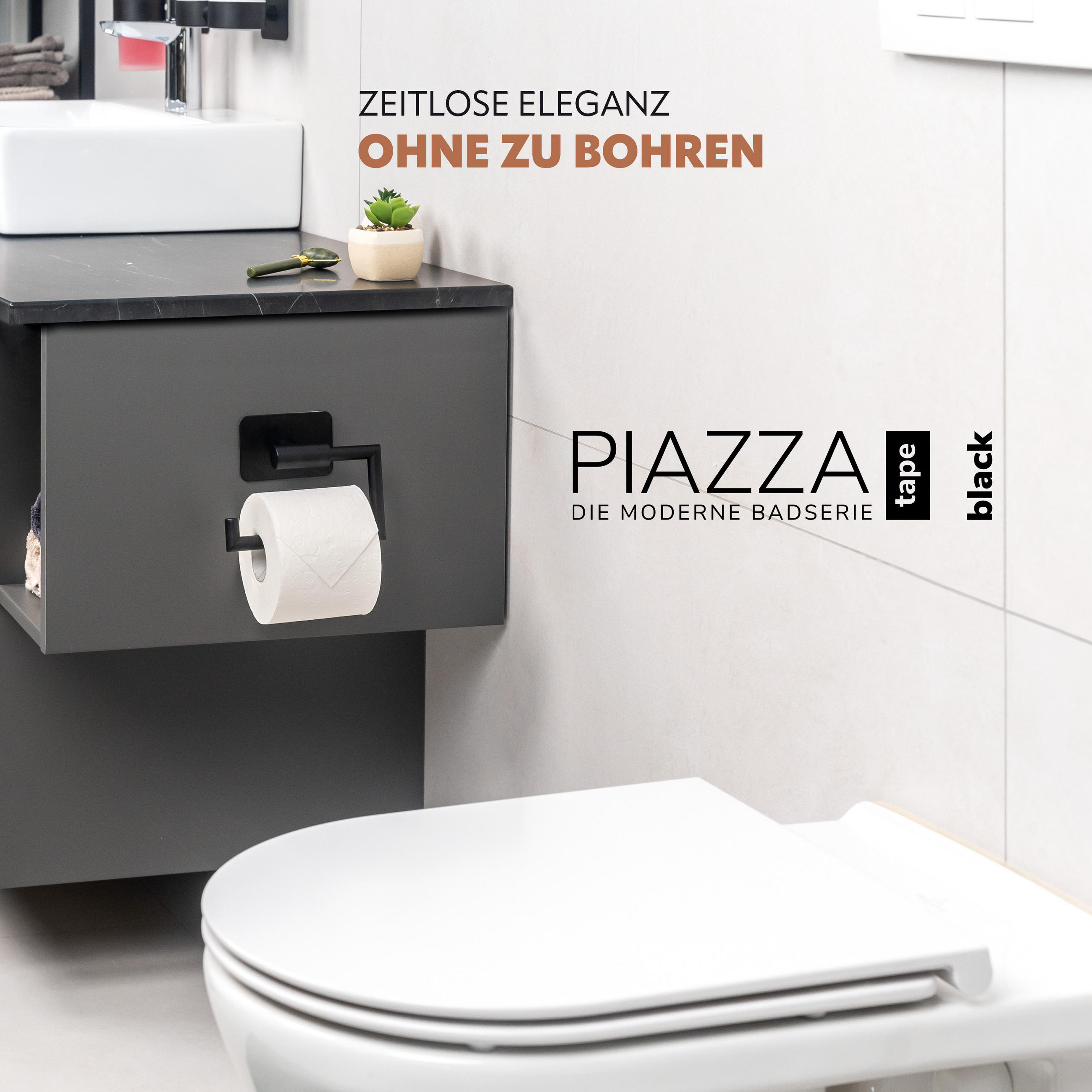 TOILETTENPAPIERHALTER PIAZZA mit Kleber - Schwarz, Metall (15.5/11/5.5cm) - bremermann